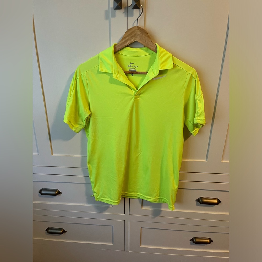 Boys Large - Nike Dri-FIT Vertical Mesh Polo - Neon Green